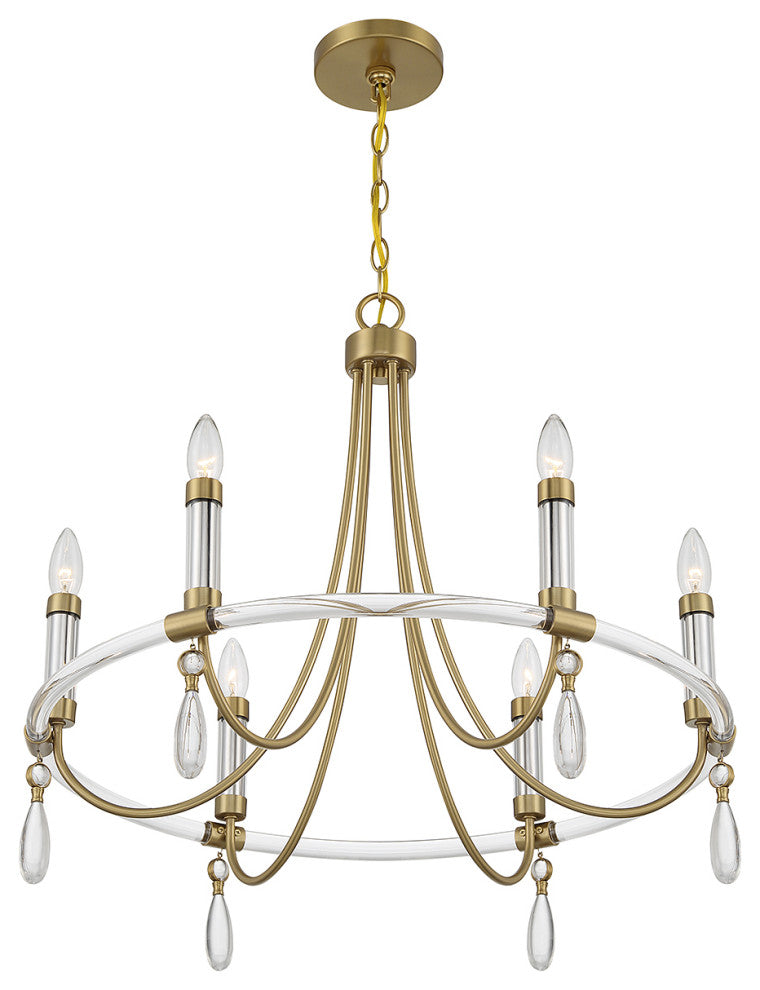 Mayfair 6-Light Chandelier, Warm Brass and Chrome