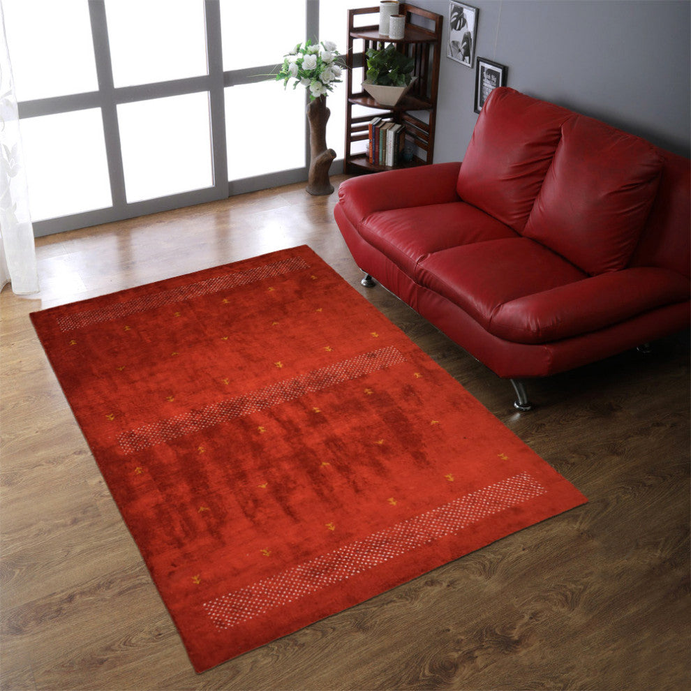 HAND KNOTTED LOOM SILK ECO-FRIENDLY RUGS-9'x12',Rectangle,Light Red,Contemporary
