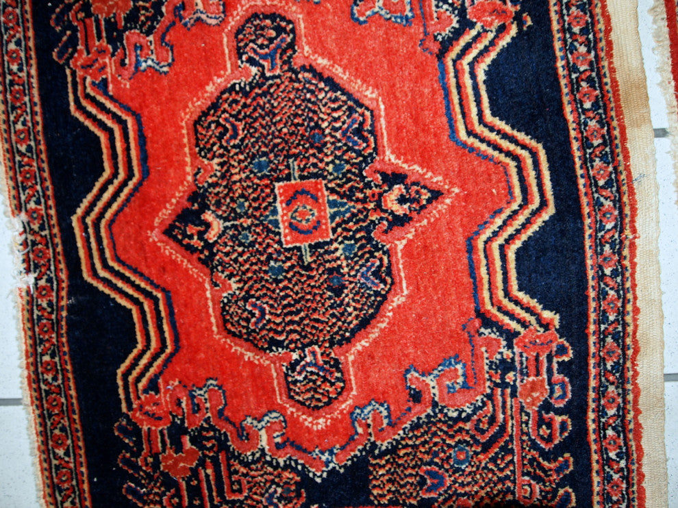 Handmade antique Persian pair of Senneh rugs 1.7' x 2.6' ( 52cm x 80cm ) 1900s