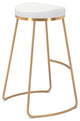 Bar Stool Chair Barstool, Set of 2, Faux Vinyl Leather, Steel, White, Gold