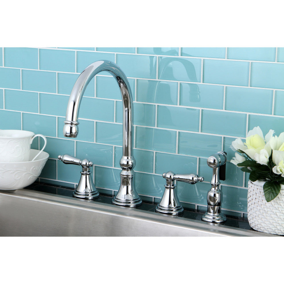 Kingston Brass Widespread Kitchen Faucet With Brass Sprayer, Polished Chrome
