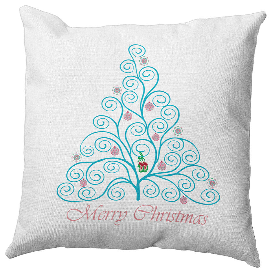 Decorated Filigree Tree Accent Pillow, Turquoise, 16"x16"