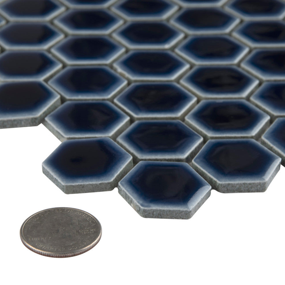 Hudson 1" Hex Smoky Blue Porcelain Floor and Wall Tile