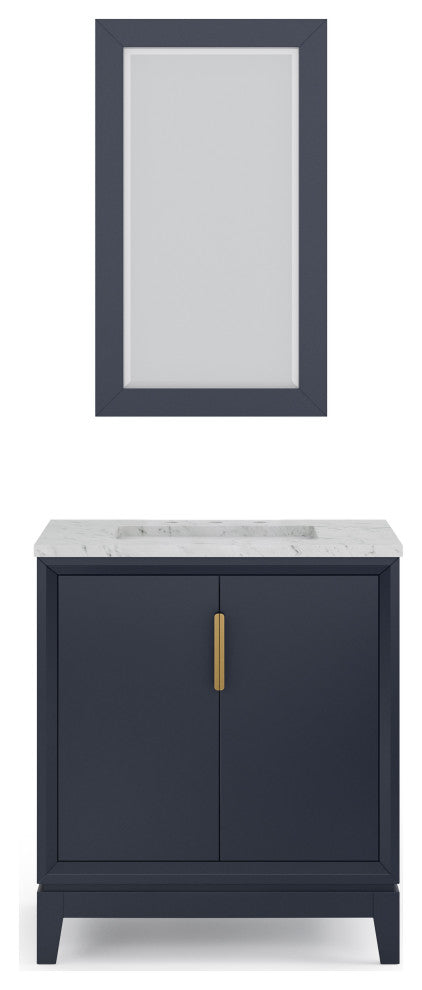 Elizabeth 30" Single Sink Carrara White Marble Vanity, Monarch Blue