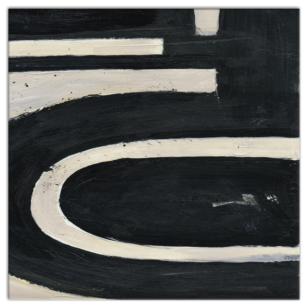 Abstract Black And Tan Swoops 24 x 24 Canvas Wall Art