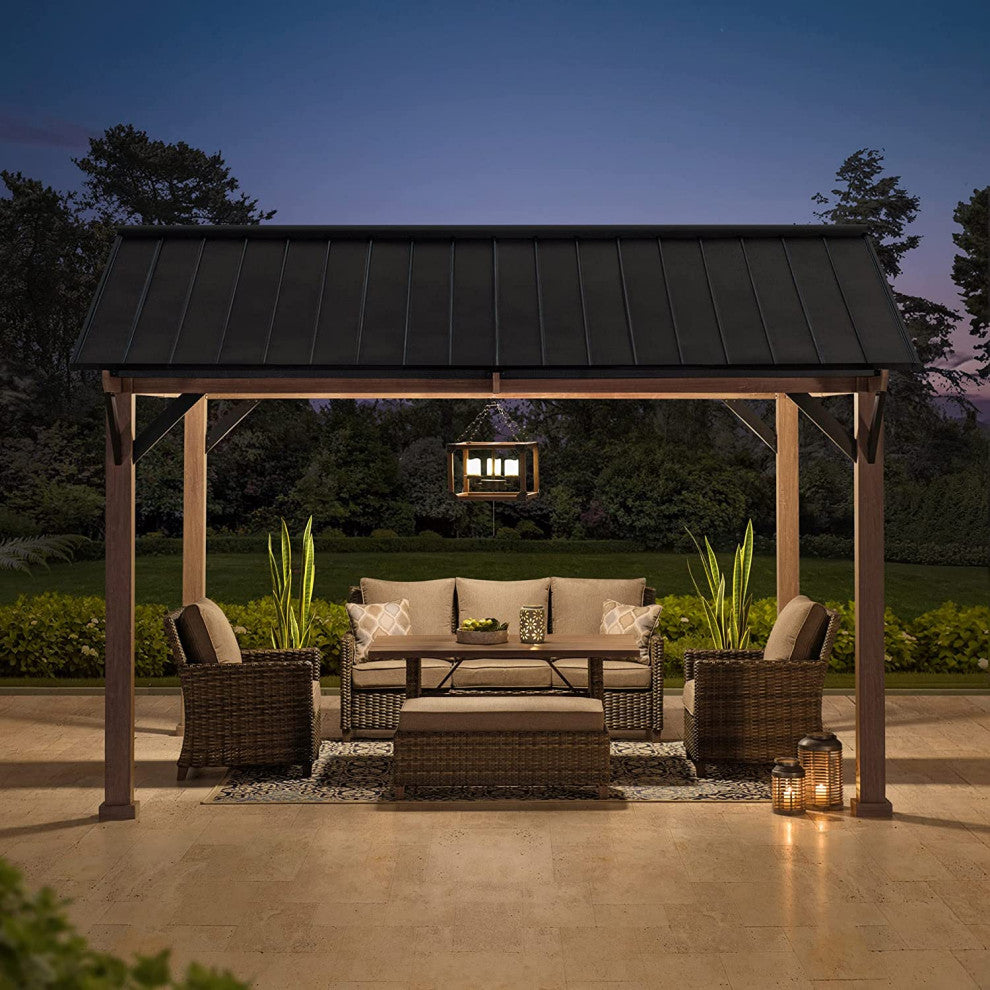 Sunjoy Kinzie Hardtop Gazebo With Pergola Awnings
