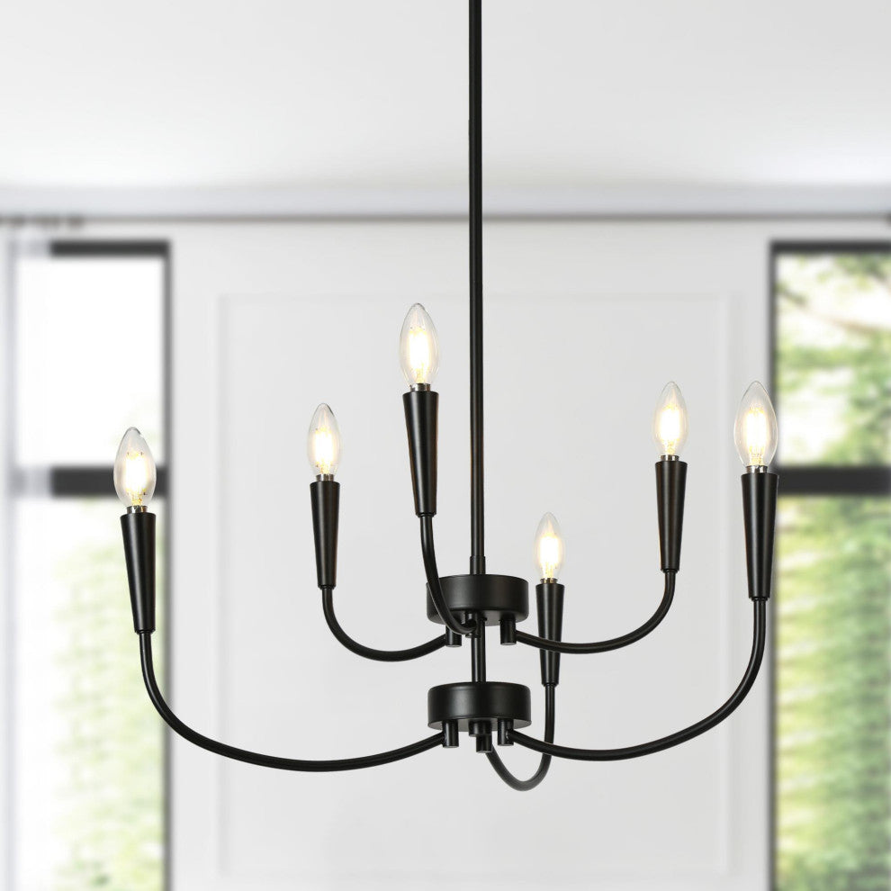 LNC 6-Light Matte Black Candle Modern/Contemporary LED Indoor Chandelier