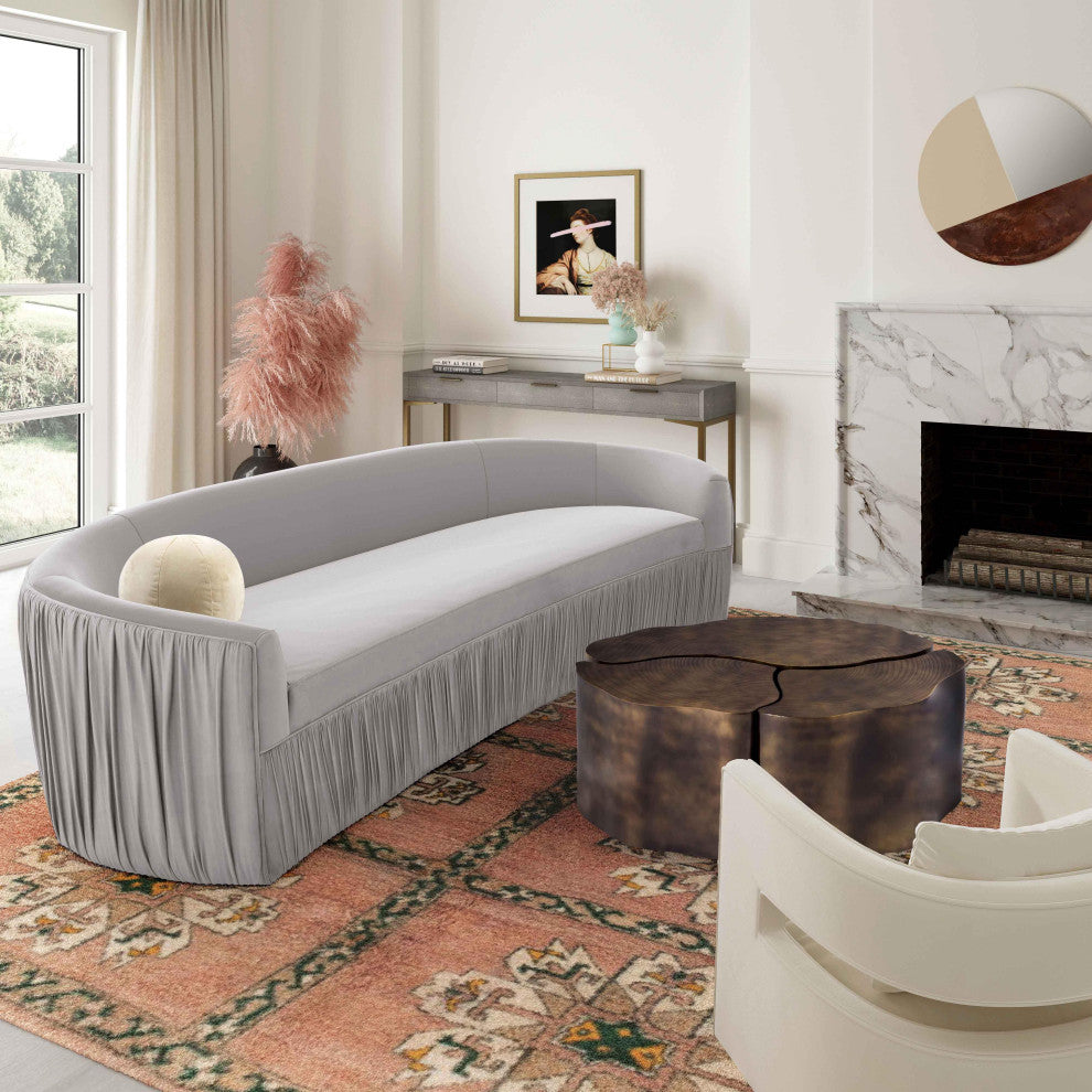 Valerie Pleated Light Gray Velvet Sofa