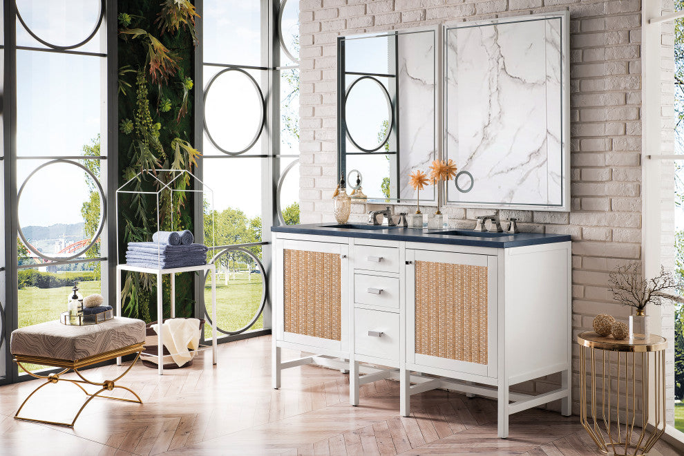 Addison 60" Double Vanity Cabinet, Glossy White, Charcoal Soapstone, Three-Hole