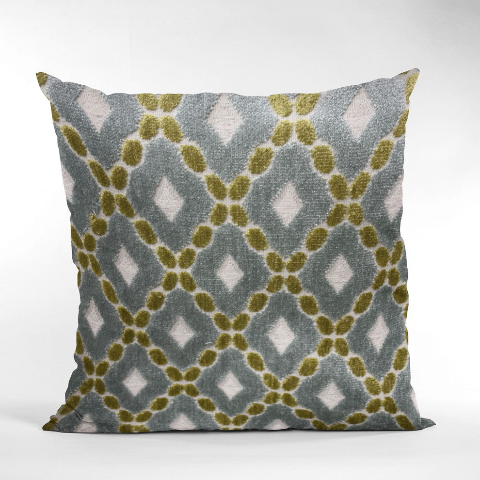 Plutus Velvet Majestic Blue, Citrine, Cream Handmade Luxury Pillow, 24"x24"