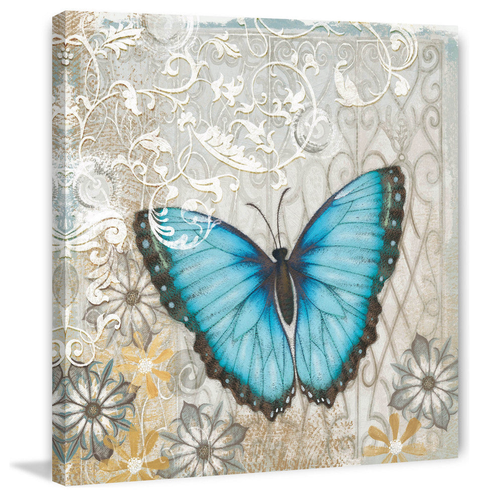 "Light Blue Butterfly" Painting Print on Wrapped Canvas