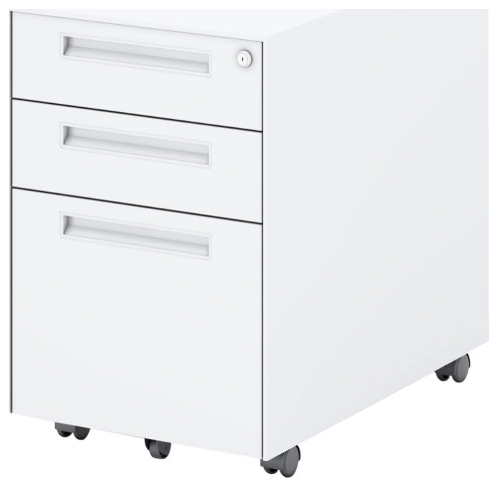 Fully Assembled 3 Drawer Metal Mobile Vertical Locking File Cabinet White