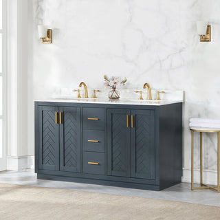 Gazsi Charcoal Blue Bathroom Vanity Set, 60", Without Mirror