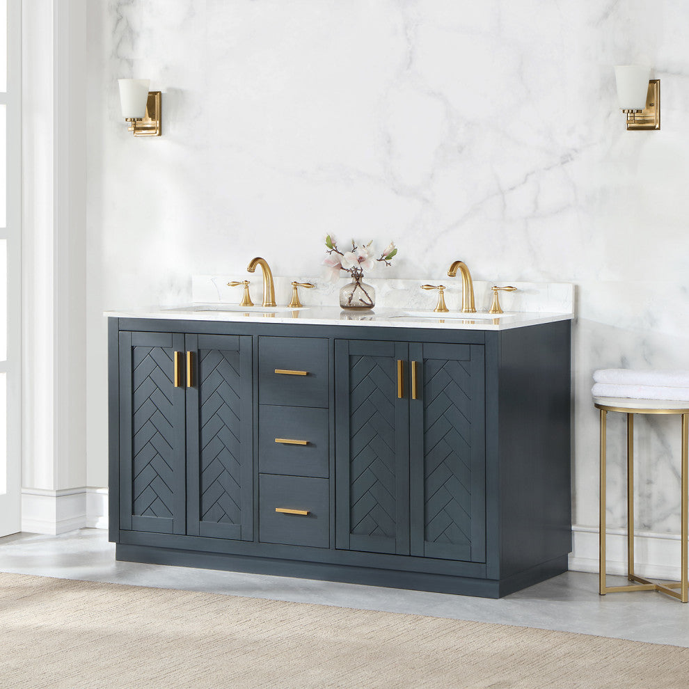 Gazsi Charcoal Blue Bathroom Vanity Set, 60", Without Mirror