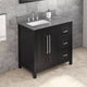 Cade Transitional 36" Black Left Offset Sink Vanity, Steel Grey Cultured Marble