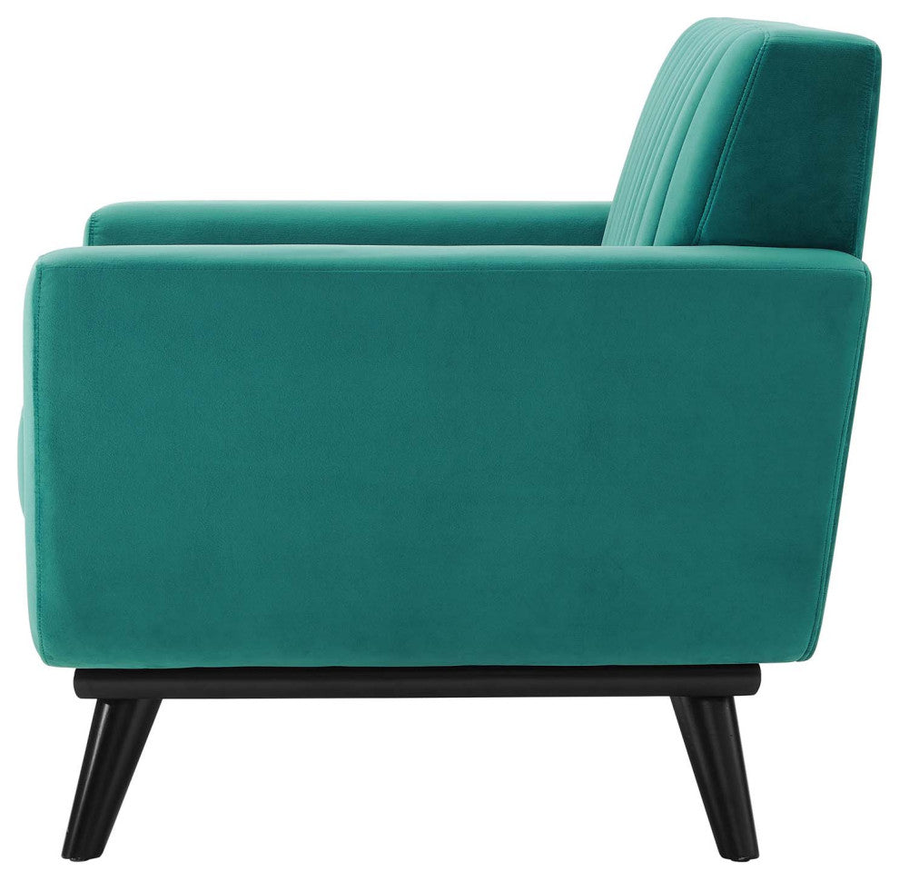 Tufted Armchair Accent Chair, Velvet, Teal Blue, Modern, Lounge Hospitality