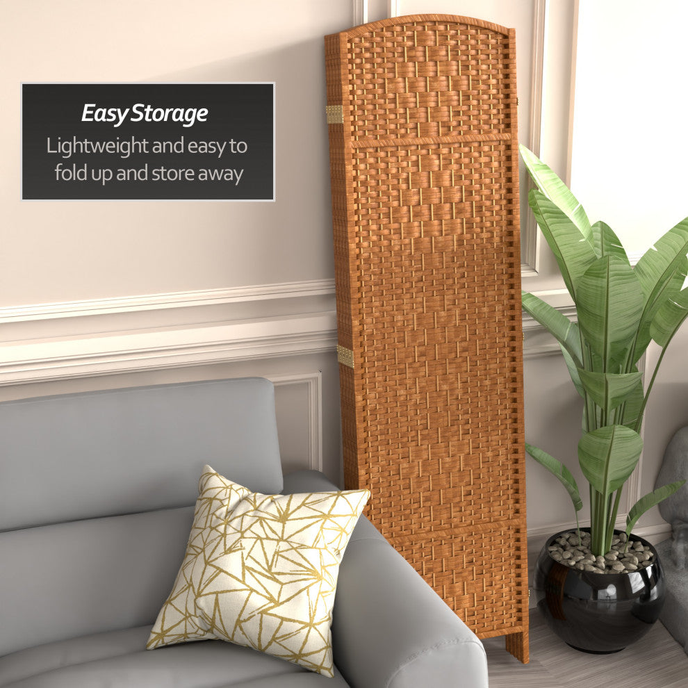 6' Tall Diamond Weave Fiber Room Divider, Dark Beige, 5 Panel