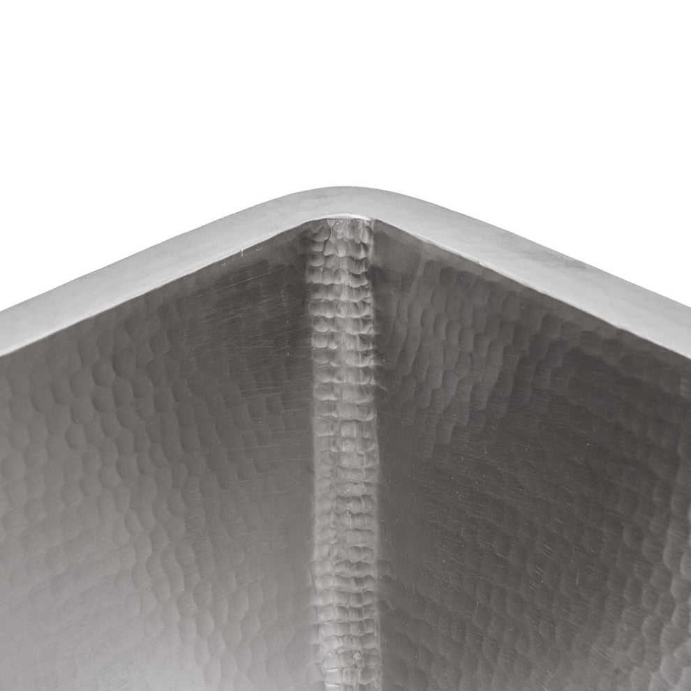 15" Square Hammered Copper Bar/Prep Sink, Nickel, 3.5" Drain Opening