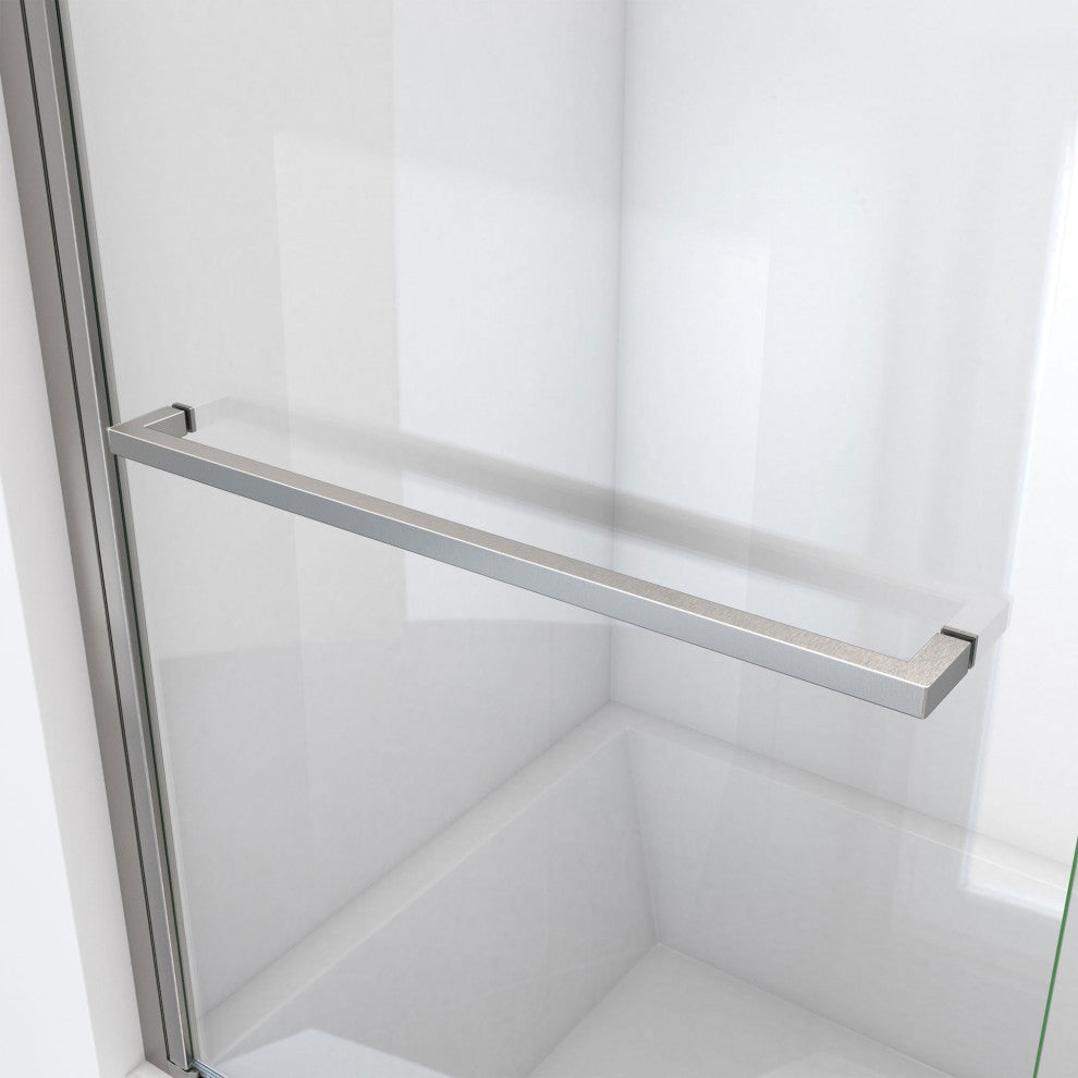 DreamLine Aqua-Q Swing 34 in. W x 58 in. H Frameless Tub Door, Brushed Nickel