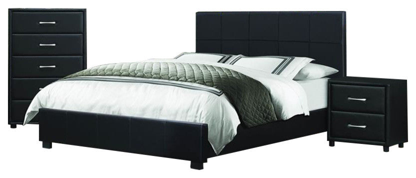 Homelegance Lorenzi 3-Piece Upholstered Platform Bedroom Set, Black Vinyl