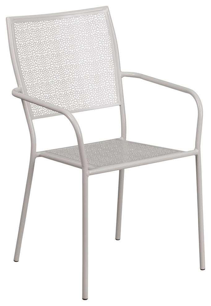 Light Gray Indoor-Outdoor Steel Patio Arm Chair With Square Back
