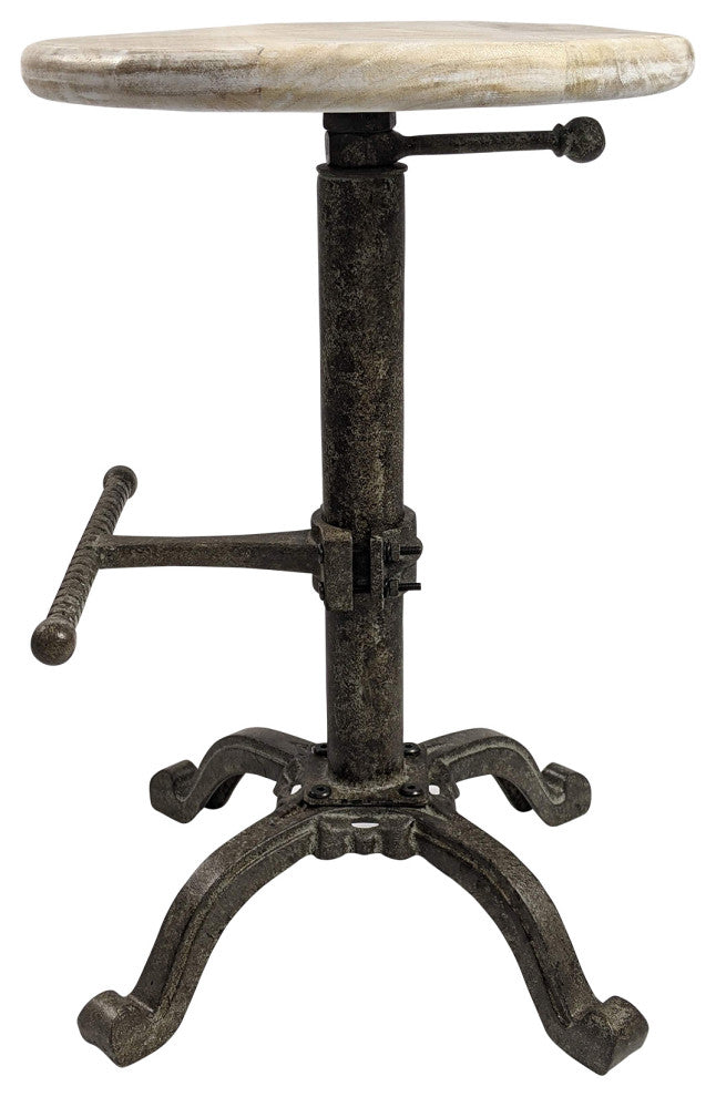 Justin Adjustable Stool, Natural Driftwood/Aged Iron