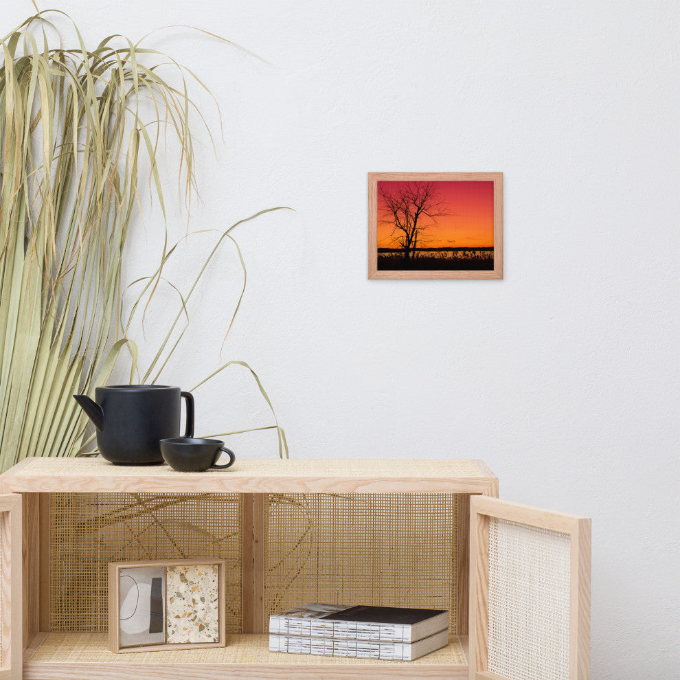 Burning Skies Rural Landscape Framed Photo Paper Wall Art Print, Red Oak, 8" X 10"