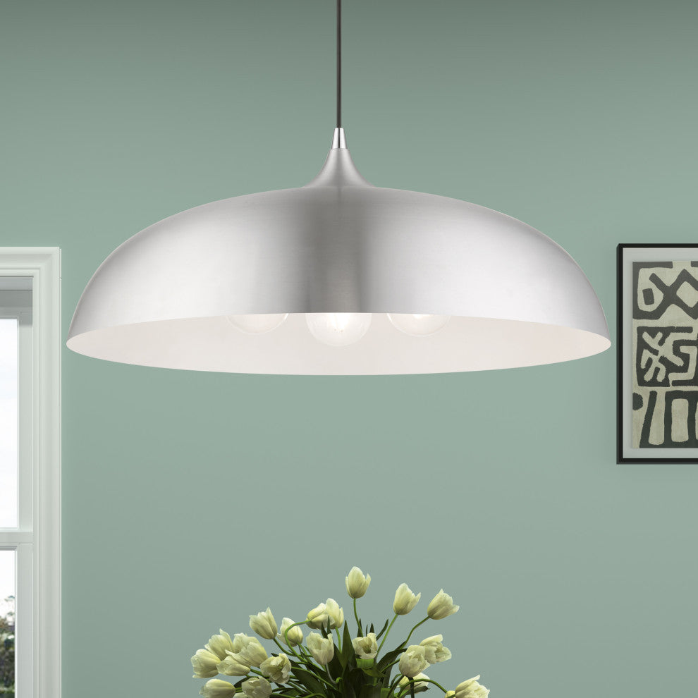 Amador 3 Light Brushed Aluminum With Polished Chrome Accents Large Pendant