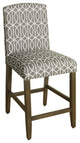 Fabric Upholstered Wooden Barstool with Trellis Pattern Cushioned Seat