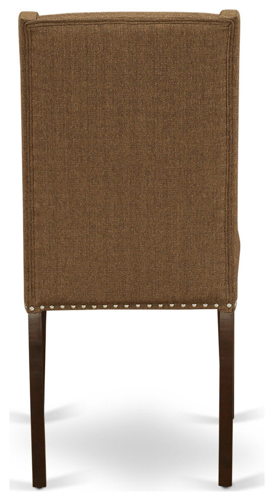 Parson Chair With Mahogany Leg And Brown Linen Fabric Color Set of 2