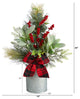 20" Holiday Winter Greenery, Pinecone & Berry W/ Bow Faux Xmas Table Arrangement
