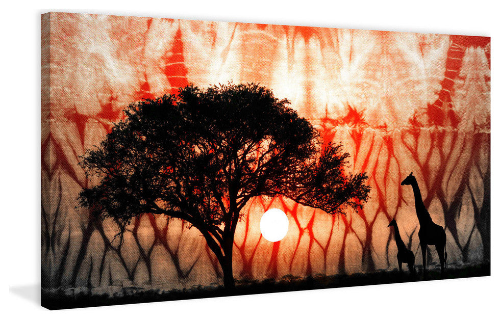 "Two Giraffes" Print on Canvas, 60"x30"