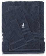 Denzi 4-Piece Towel Combination Set With Monogrammed Letter, Y, Twilight Blue