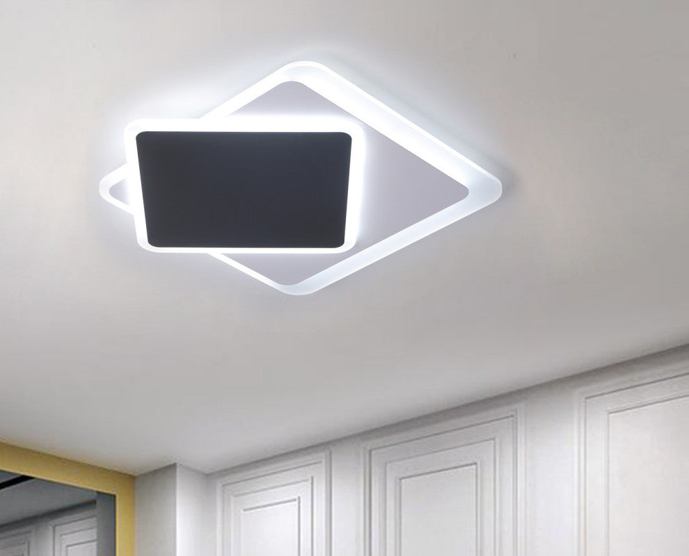 2-Light LED Flush Mount Light Unique Statement Square Ceiling Light, Black/White