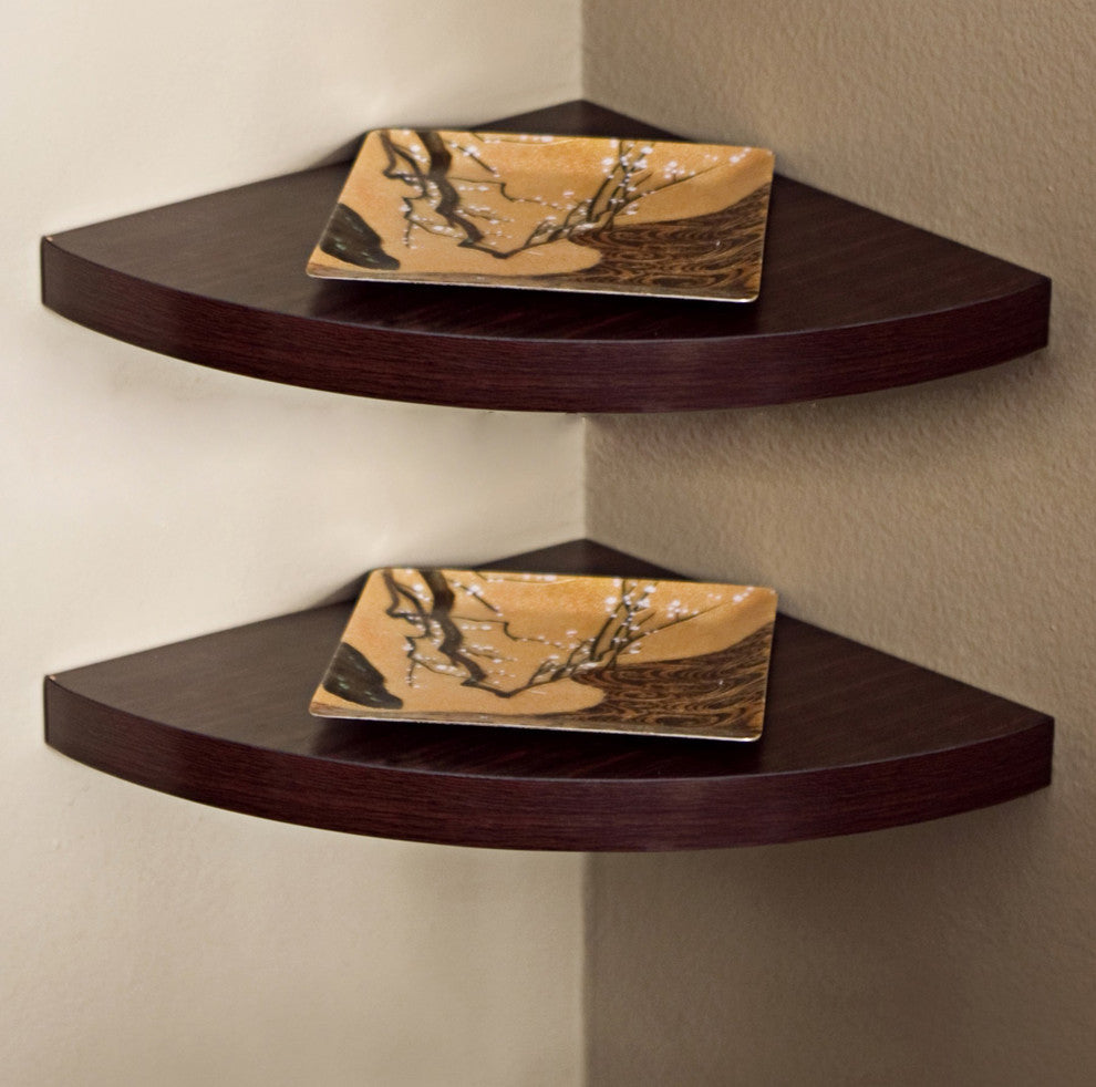 Veneer Corner Radial Shelves, Set of 2, Walnut
