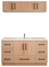Victoria 60" Solid Wood Vanity Single Sink, Overhead Cabinet, Red Oak