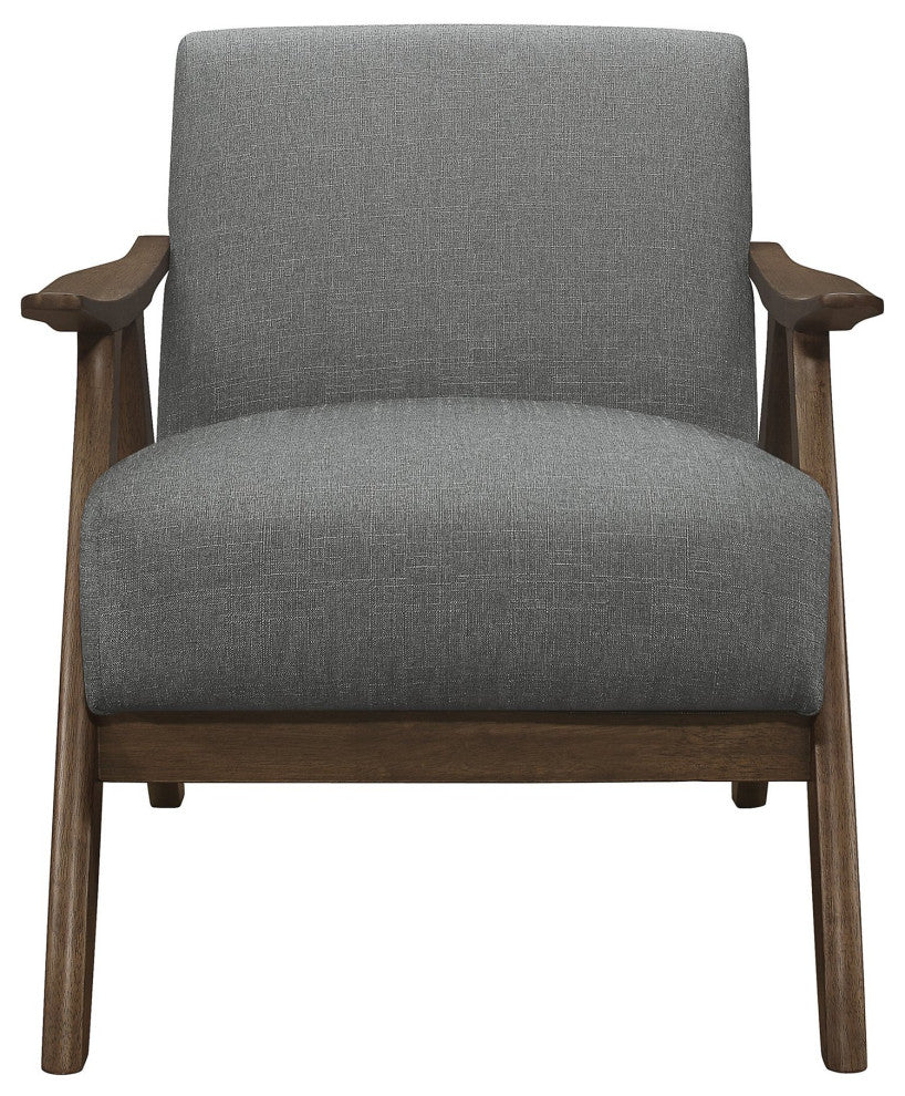 Retro Walnut Accent Chair with Curved Arms and Padded Seat, Gray