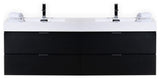 Bliss 72" Double  Sink Black Wall Mount Modern Bathroom Vanity