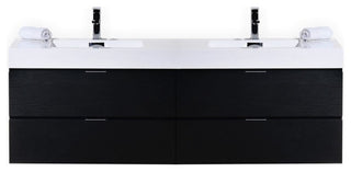 Bliss 72" Double  Sink Black Wall Mount Modern Bathroom Vanity