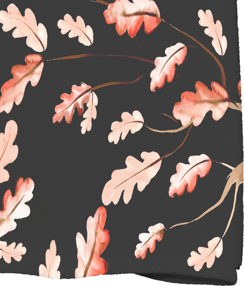Wild Oak Leaves 18"x30" Black Floral Print Hand Towel