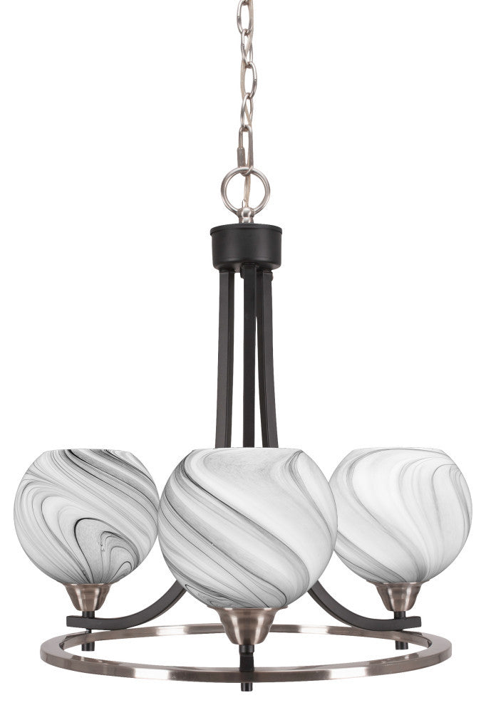 Paramount 3-Light Chandelier, Matte Black & Brushed Nickel, 5.75" Onyx Swirl