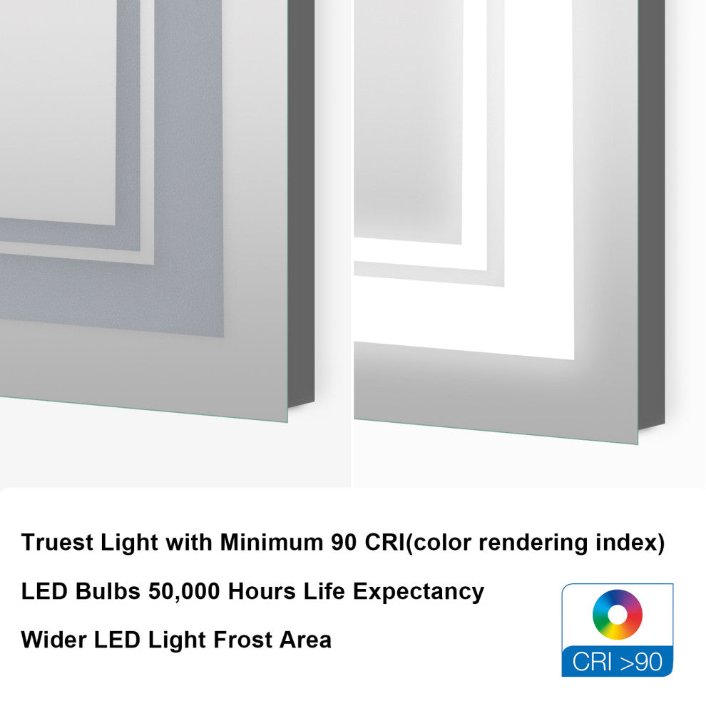 Frameless LED Lighted Bathroom Mirror With Defogger Dimmer, 20"x28"