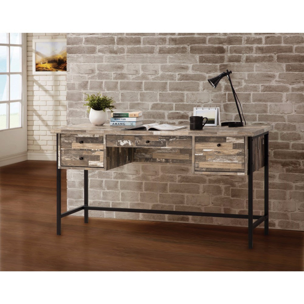 Rustic Style Wooden Writing Desk With Drawers