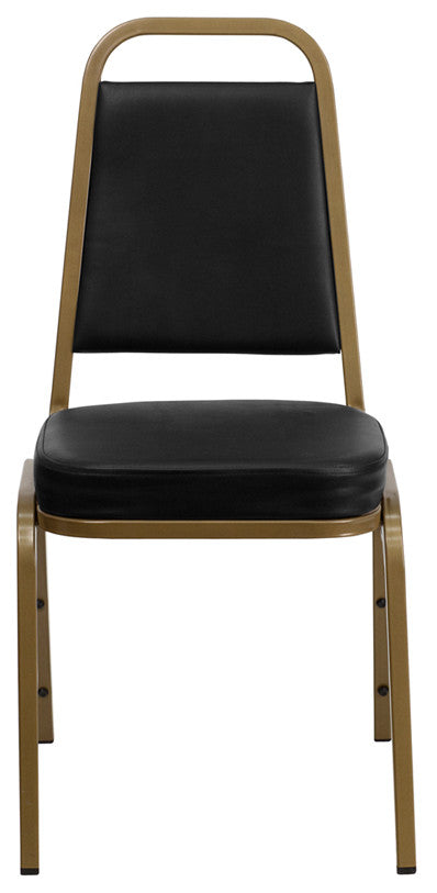 Trapezoidal Back Stacking Banquet Chair in Black Vinyl - Gold Frame