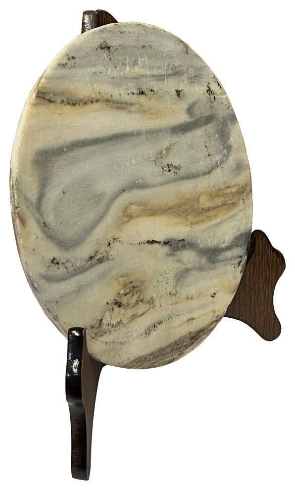 Chinese Natural Dream Stone Round White Fengshui Plaque Birdcage, Hws2256