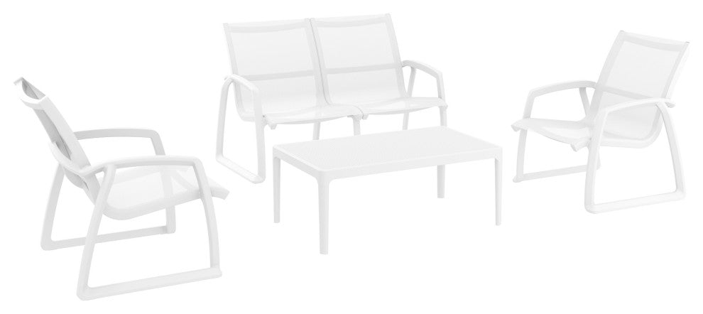 Pacific 4 piece Lounge Set With Arms Frame Sling, White