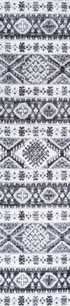 Sura Modern Kilim Geometric Gray/Anthracite 2 ft. x 8 ft. Runner Rug