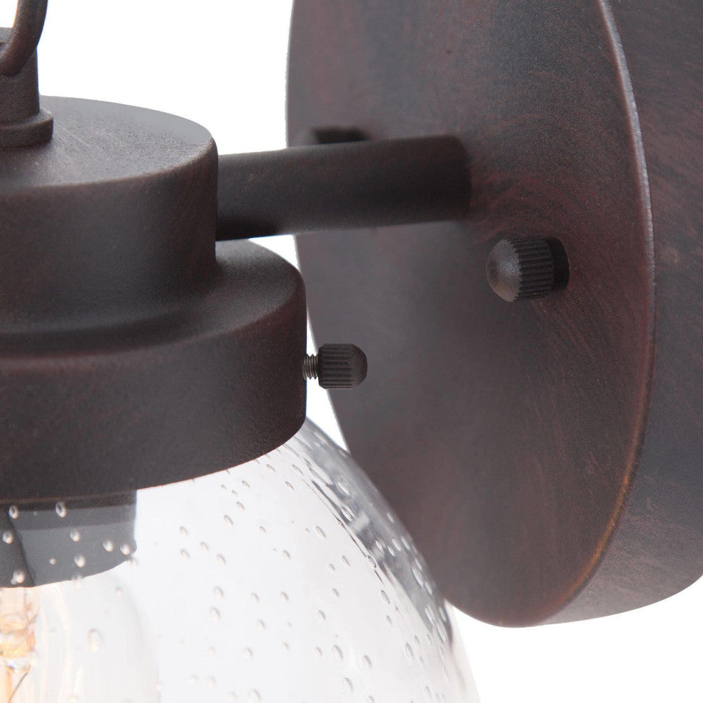 LNC 1-Light Seeded Glass Globe Outdoor Wall Light, Rusty Finish