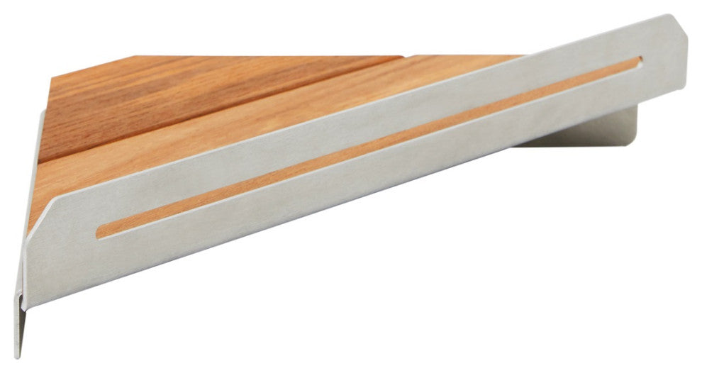 Floating Corner Shower Shelf With Natural Teak Wood, Satin