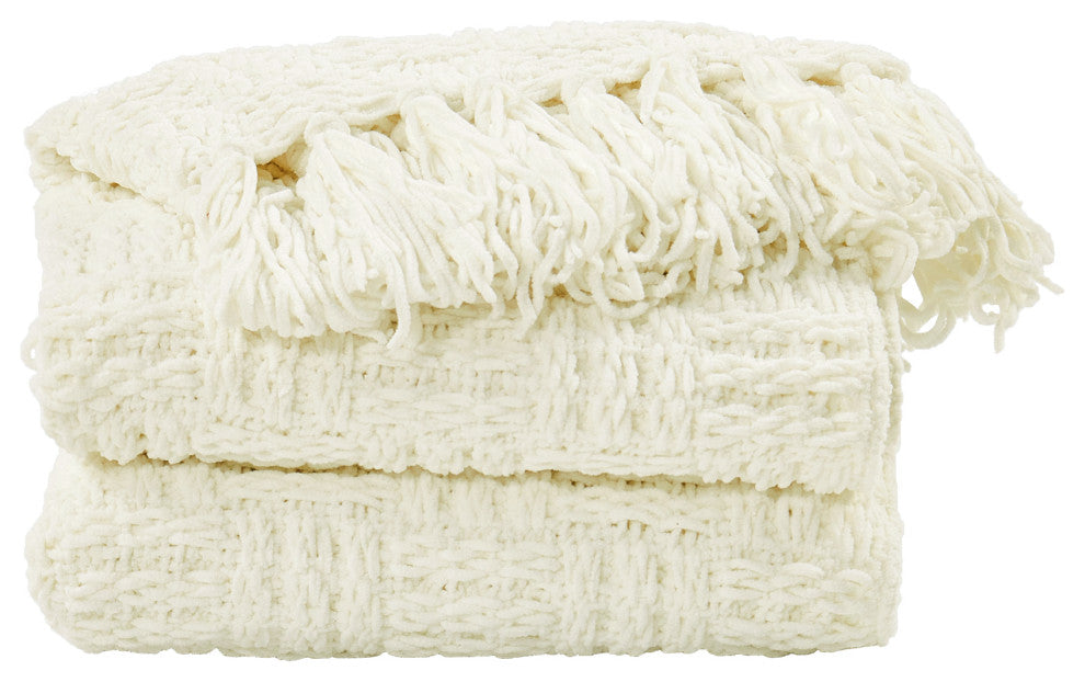 Cable Knitted Throw Blanket, Antique White, 50" X 60"